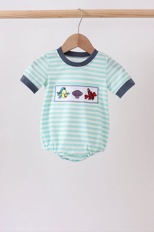 🌊🐚 Blue Stripe Under the Sea Embroidered Bubble | Ocean-Inspired Baby Outfit ✨