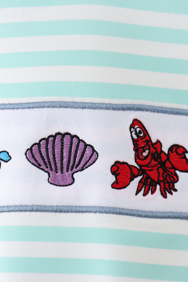 🌊🐚 Blue Stripe Under the Sea Embroidered Bubble | Ocean-Inspired Baby Outfit ✨