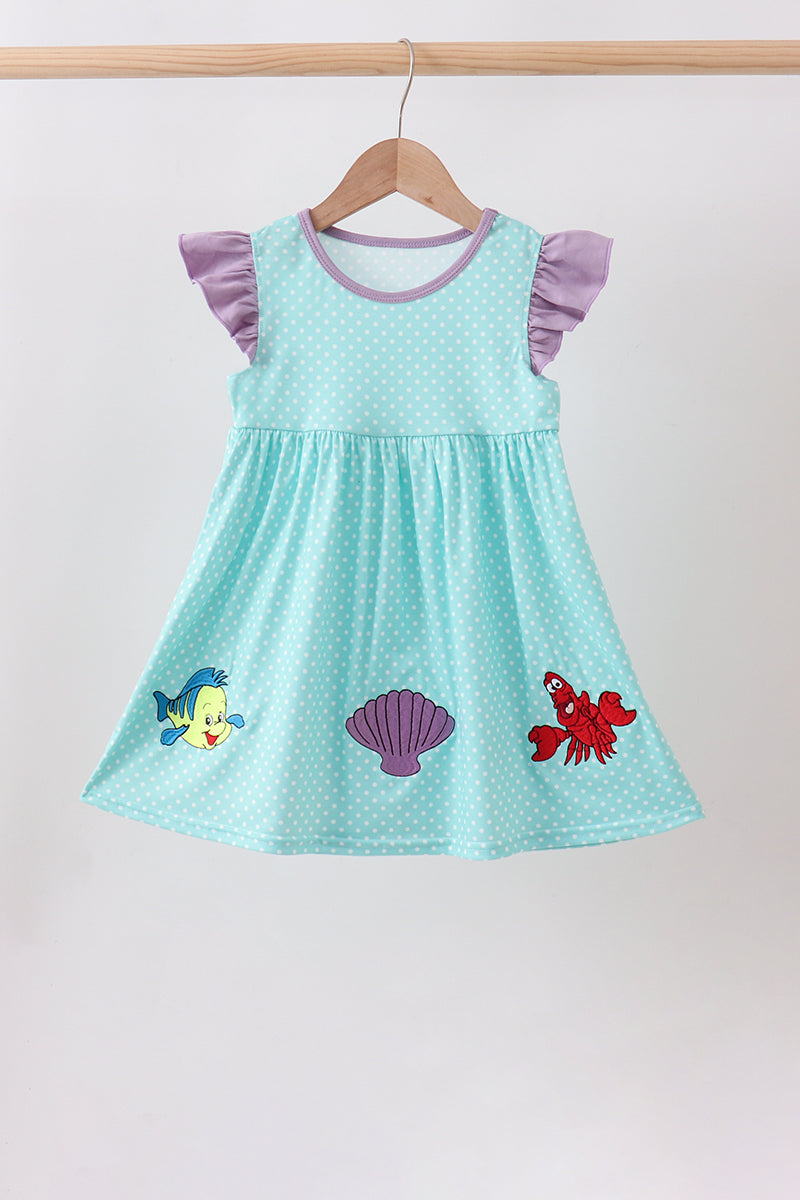 🌊🐚 Blue Under the Sea Embroidered Dress | Ocean-Inspired Baby Girl Outfit ✨