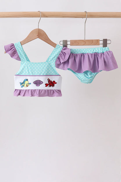 🌊🐚 Blue Under the Sea Embroidered UPF Swim Set | Ocean Baby Swimwear ✨