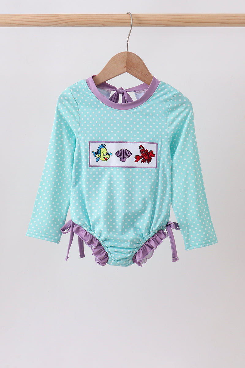 🌊🐚 Blue Under the Sea Embroidered UPF Rashguard | Ocean-Inspired Swimwear ✨