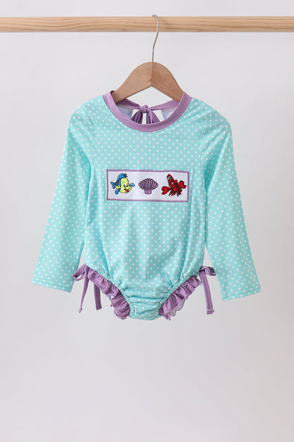 🌊🐚 Blue Under the Sea Embroidered UPF Rashguard | Ocean-Inspired Swimwear ✨