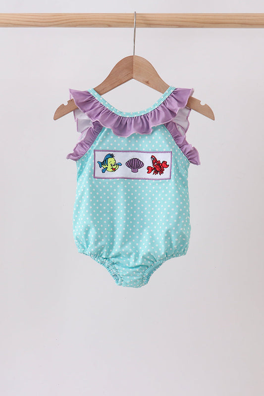 🌊🐚 Blue Under the Sea Embroidered UPF Swim One-Piece | Ocean-Inspired Swimwear ✨