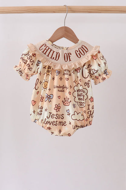 ✨ Child of God Smocked Ruffle Bubble | Faith-Filled Baby Girl Outfit ✨