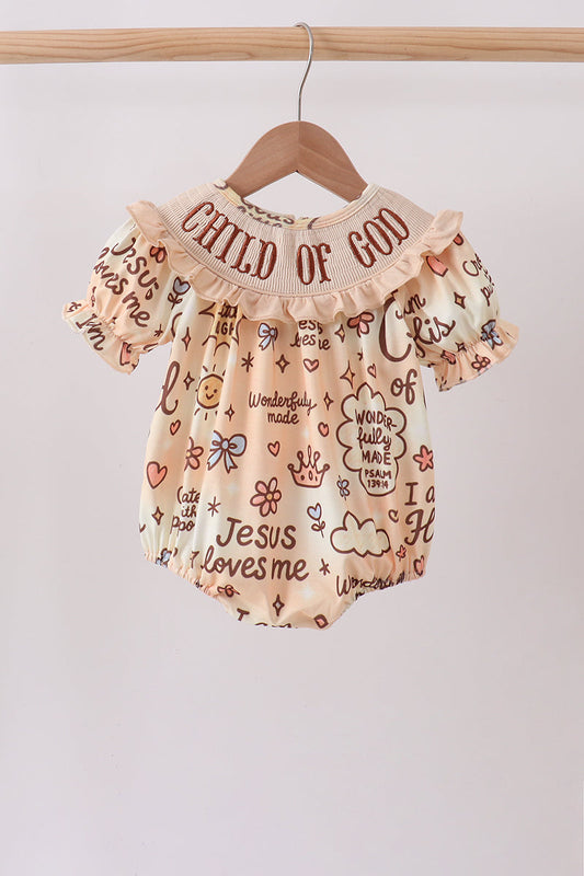 ✨ Child of God Smocked Ruffle Bubble | Faith-Filled Baby Girl Outfit ✨