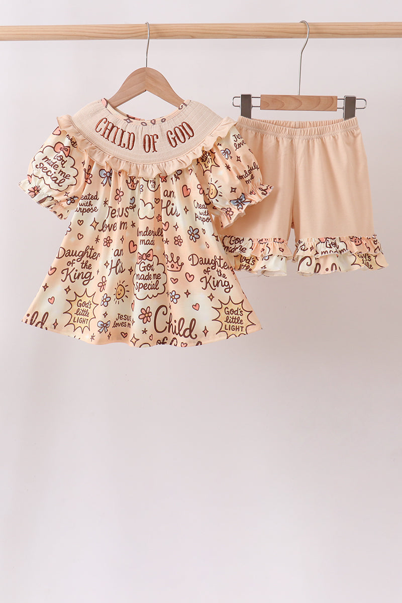 ✨ Child of God Smocked Ruffle Shorts Set | Faith-Filled Baby Girl Outfit ✨