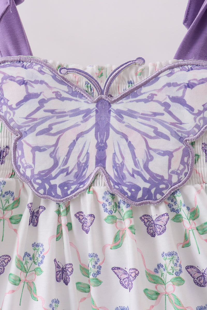 Purple Butterfly Applique Shorts Set | Baby Girl Boutique Outfit | Embroidered Butterfly Top & Shorts Set