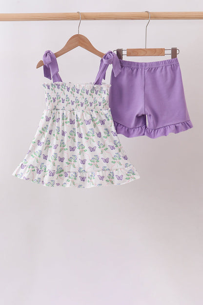 Purple Butterfly Applique Shorts Set | Baby Girl Boutique Outfit | Embroidered Butterfly Top & Shorts Set