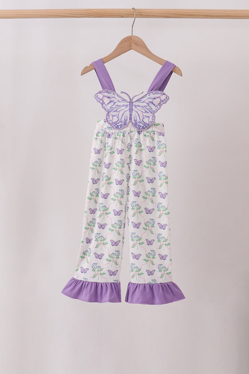 Purple Butterfly Applique Jumpsuit | Baby Girl Boutique Outfit | Embroidered Butterfly Romper for Toddlers