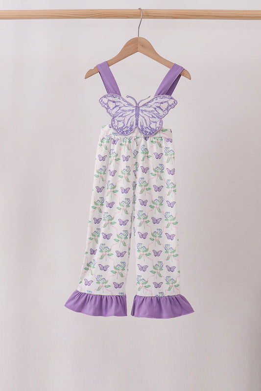 Purple Butterfly Applique Jumpsuit | Baby Girl Boutique Outfit | Embroidered Butterfly Romper for Toddlers