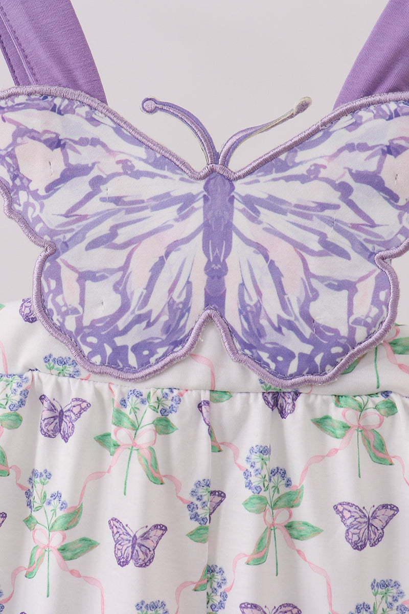 Purple Butterfly Applique Jumpsuit | Baby Girl Boutique Outfit | Embroidered Butterfly Romper for Toddlers