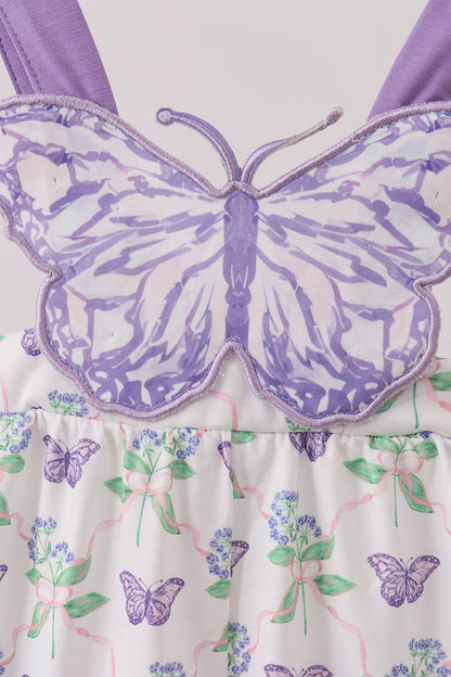 Purple Butterfly Applique Jumpsuit | Baby Girl Boutique Outfit | Embroidered Butterfly Romper for Toddlers