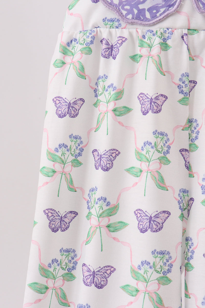 Purple Butterfly Applique Jumpsuit | Baby Girl Boutique Outfit | Embroidered Butterfly Romper for Toddlers