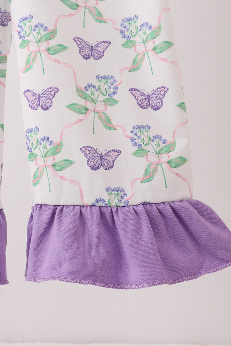 Purple Butterfly Applique Jumpsuit | Baby Girl Boutique Outfit | Embroidered Butterfly Romper for Toddlers
