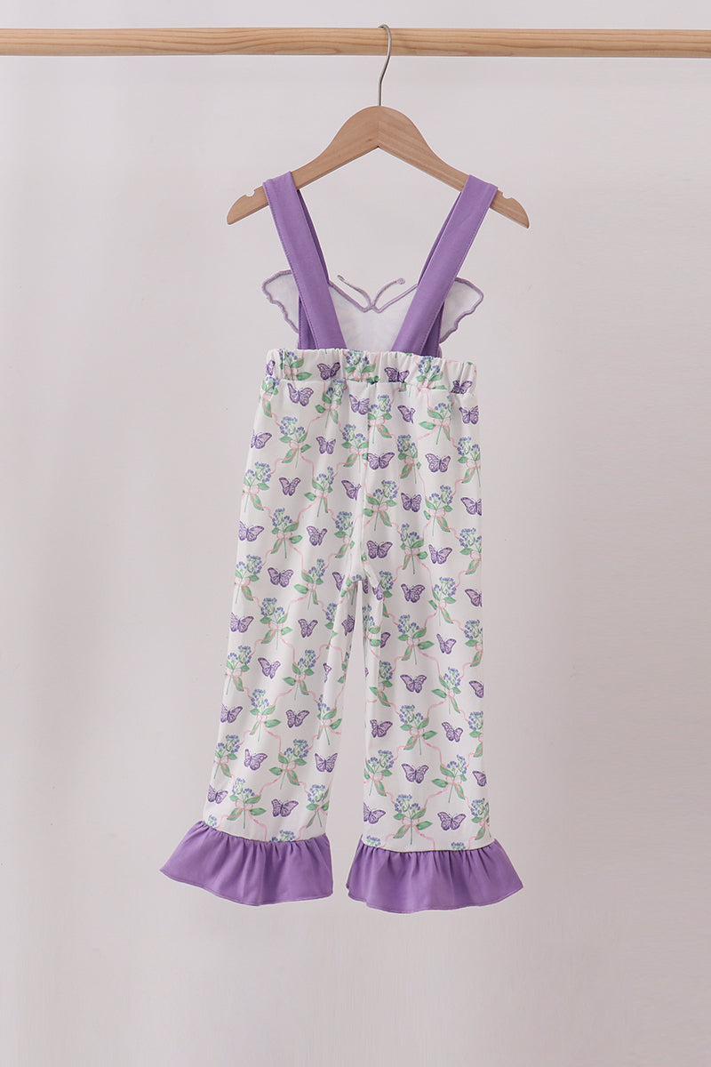 Purple Butterfly Applique Jumpsuit | Baby Girl Boutique Outfit | Embroidered Butterfly Romper for Toddlers