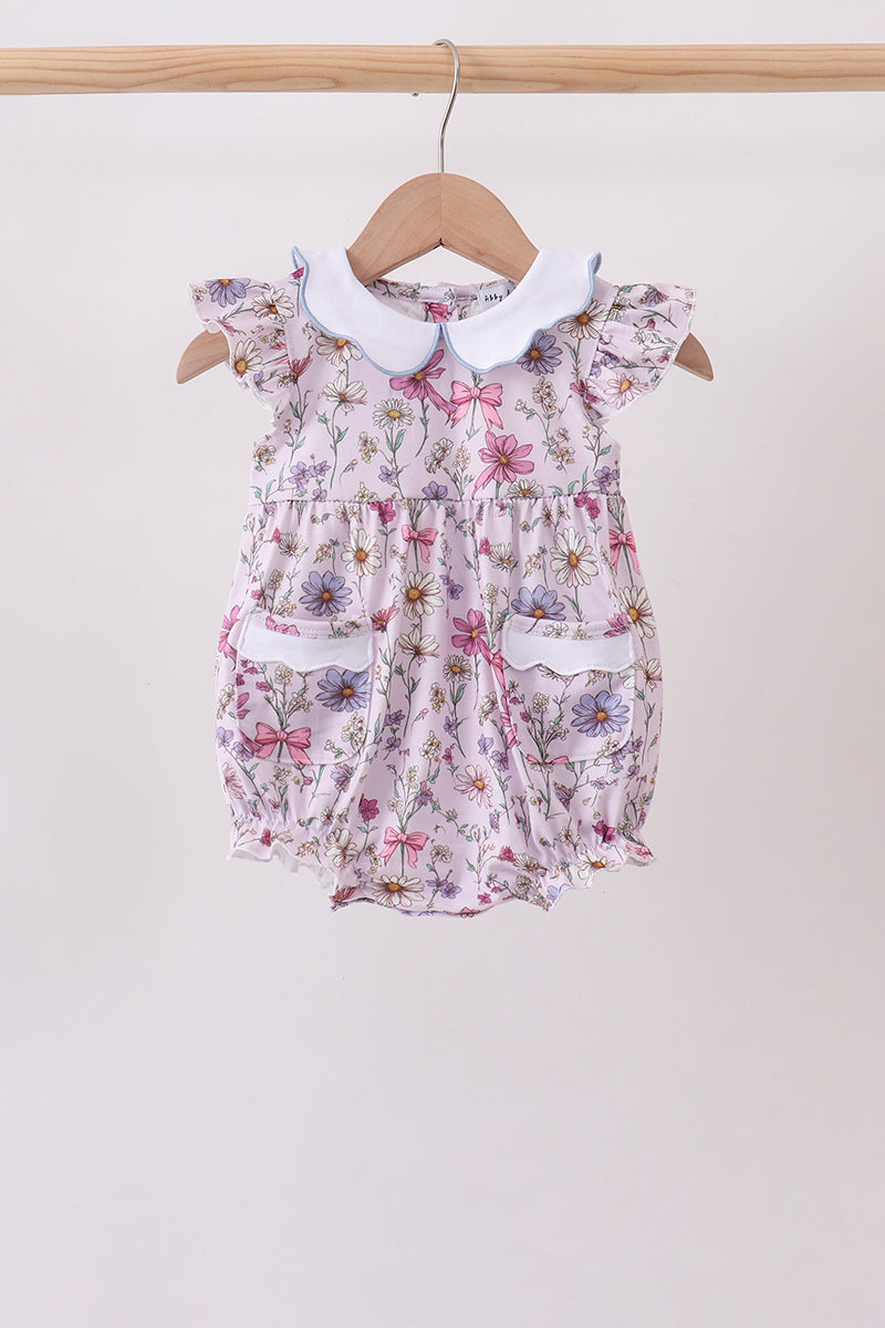 Purple Garden Ruffle Bubble Romper | Baby Girl Boutique Outfit | Floral Ruffle Bubble Romper for Toddlers