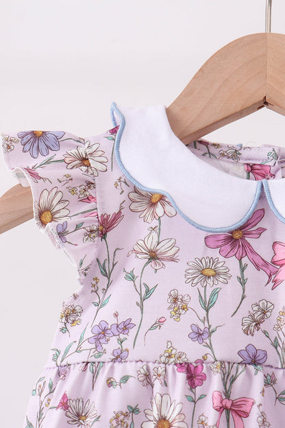 Purple Garden Ruffle Bubble Romper | Baby Girl Boutique Outfit | Floral Ruffle Bubble Romper for Toddlers