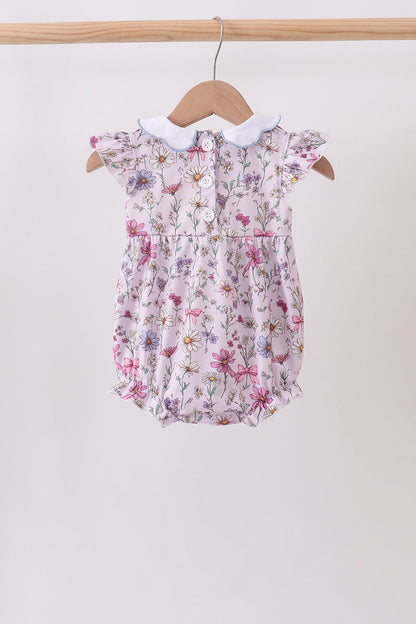 Purple Garden Ruffle Bubble Romper | Baby Girl Boutique Outfit | Floral Ruffle Bubble Romper for Toddlers