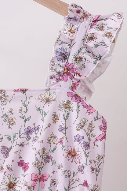 Purple Garden Ruffle Mom Dress | Floral Maxi Dress for Women | Elegant Smocked Boutique Dress for Moms
