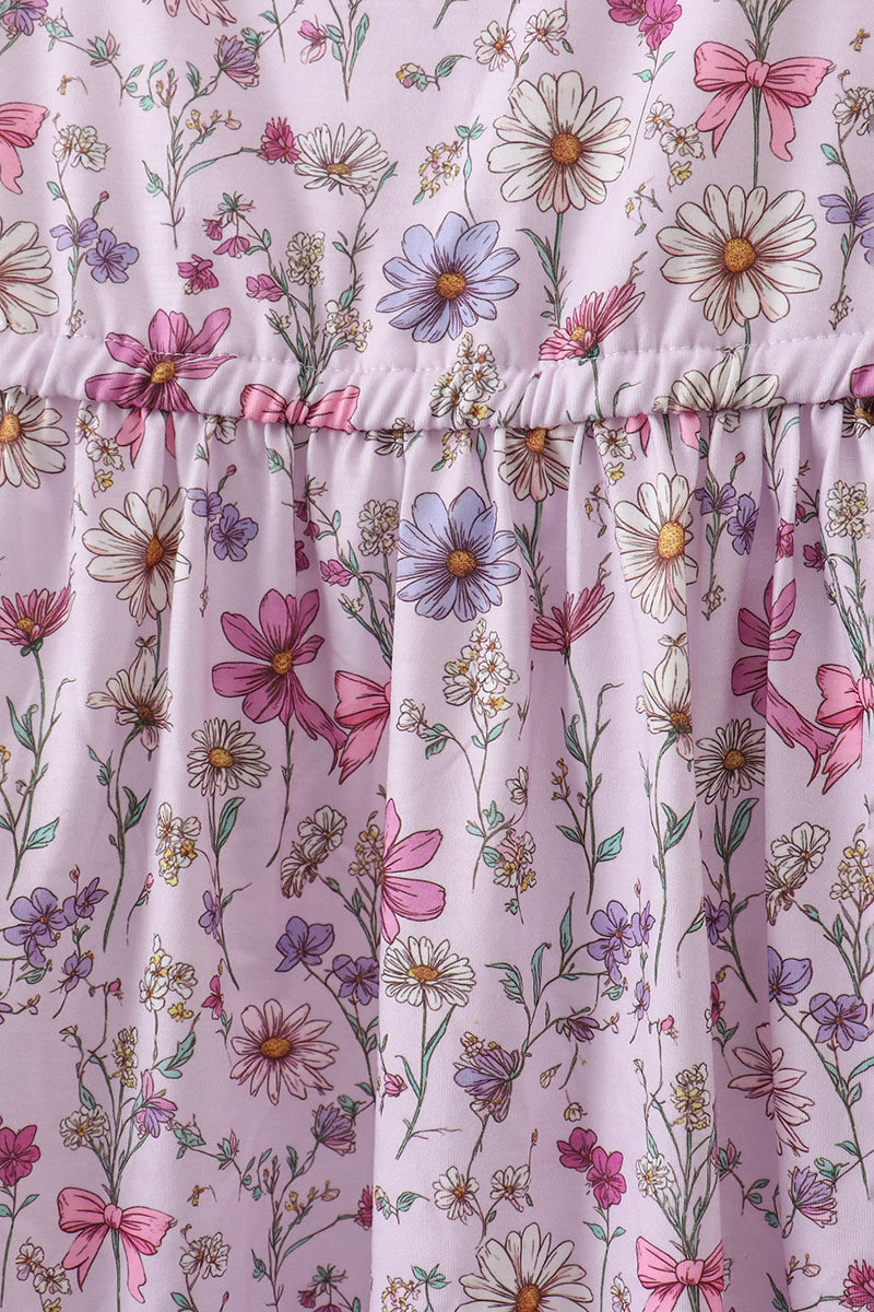 Purple Garden Ruffle Mom Dress | Floral Maxi Dress for Women | Elegant Smocked Boutique Dress for Moms