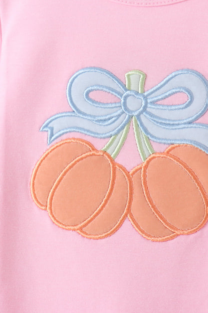Pink bow pumpkin ruffle romper