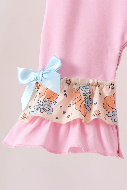 Pink bow pumpkin ruffle romper