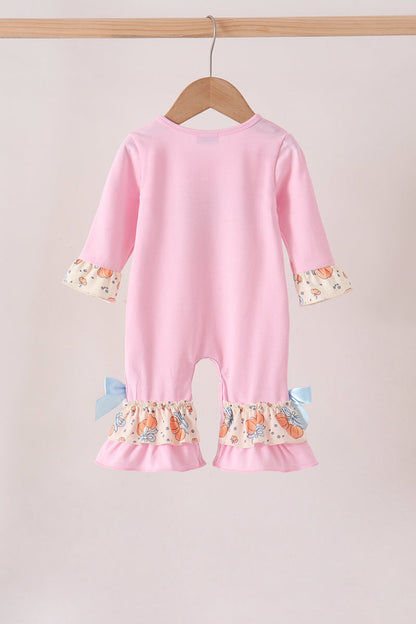 Pink bow pumpkin ruffle romper