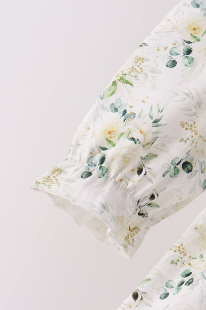 Sage floral smocked ruffle bubble