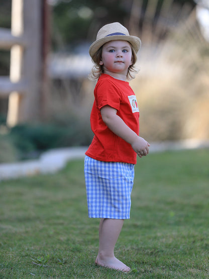 ✏️🍎 Boys’ Back to School Pencil & Apple Appliqué Plaid Shorts Set | School Outfit 🎒