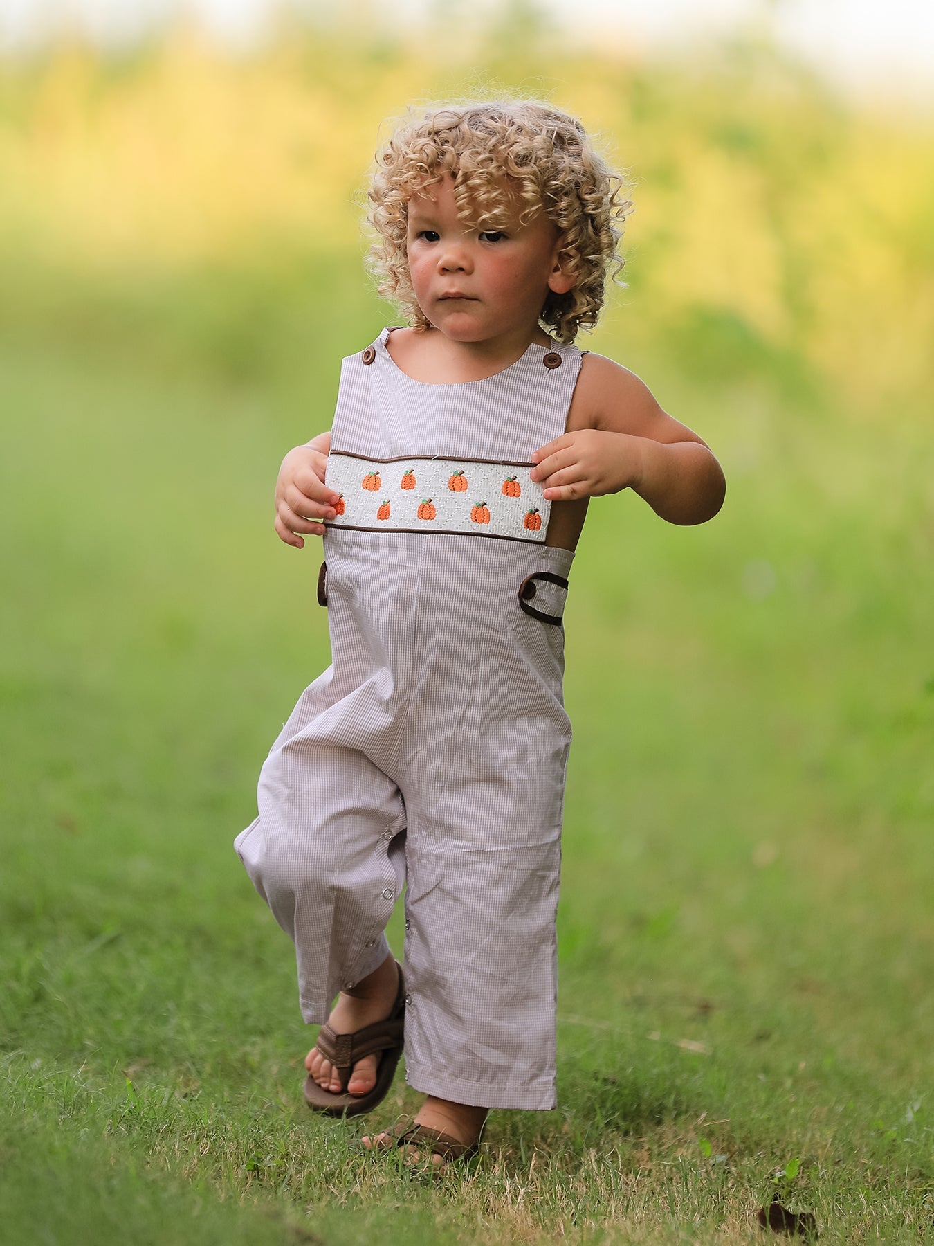 🎃 Fall Halloween & Thanksgiving Pumpkin Smock Embroidered Boys Romper | Boutique Baby & Toddler Holiday Outfit