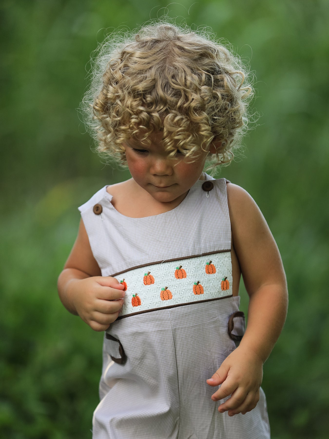🎃 Fall Halloween & Thanksgiving Pumpkin Smock Embroidered Boys Romper | Boutique Baby & Toddler Holiday Outfit