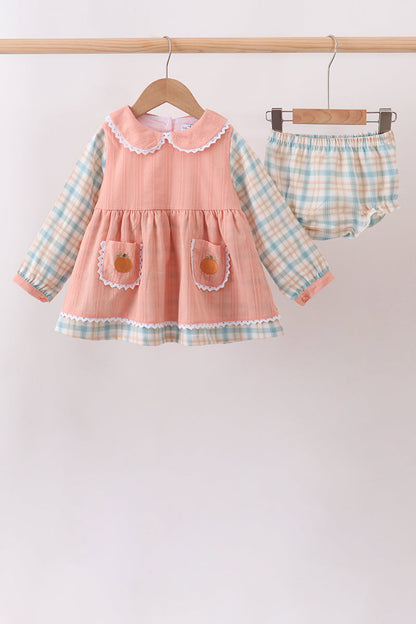 Pumpkin Jacquard embroidery plaid bloomer set