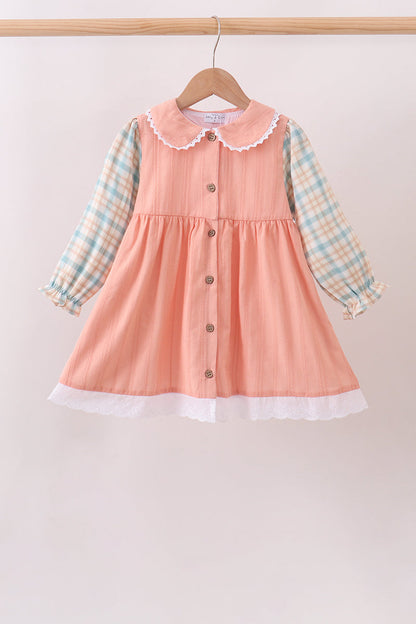 Pumpkin Jacquard plaid button dress