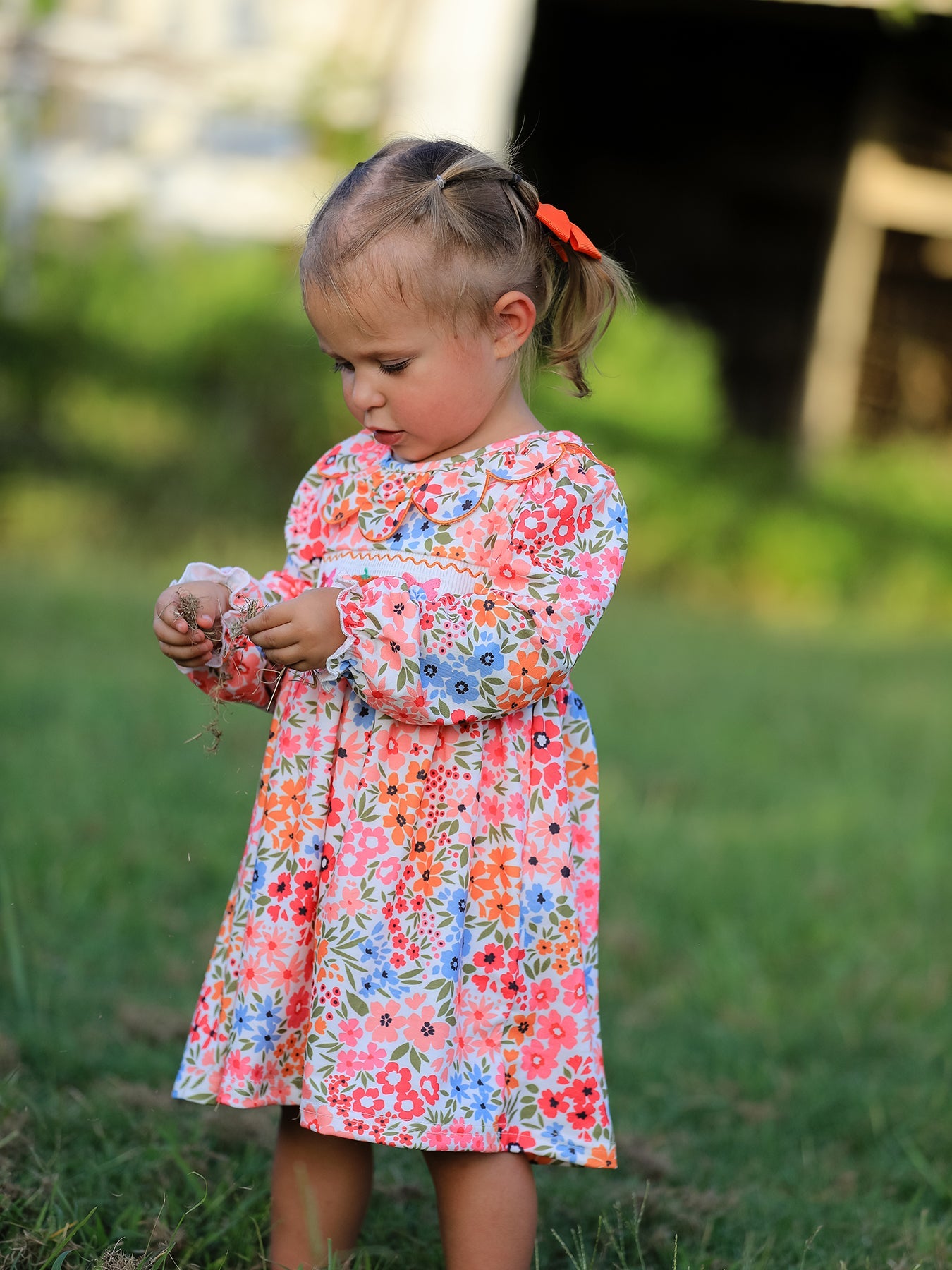 🎃 Fall Halloween & Thanksgiving Pumpkin Bow Smock Embroidered Floral Dress | Boutique Autumn Holiday Dress