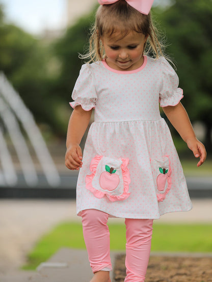 🍎🎒 Girls’ Back to School Apple Appliqué Set with Pockets | Cute School Outfit ✏️