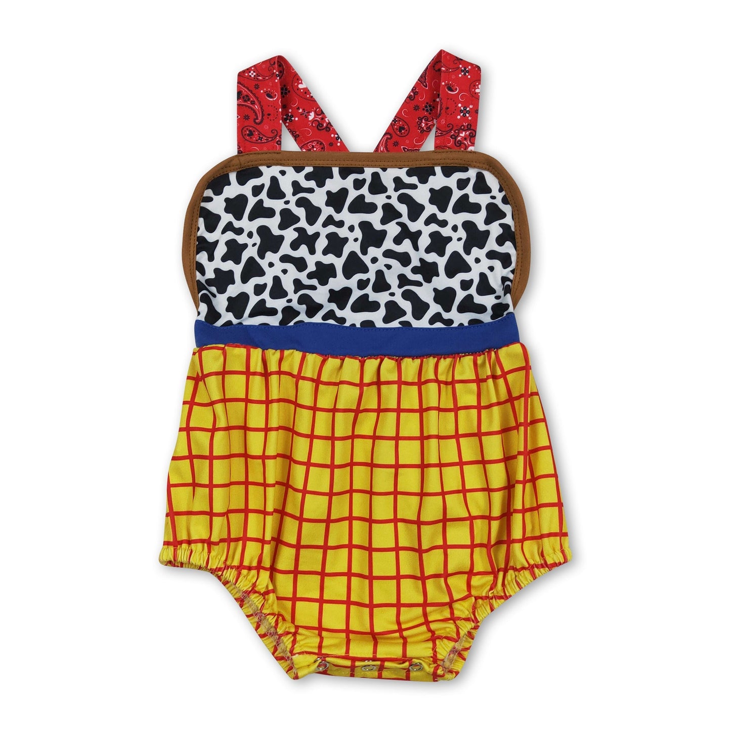 Straps cow plaid baby boy summer romper