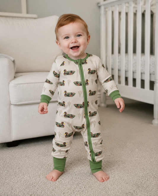 Long sleeves camo duck baby boy hunting zipper romper