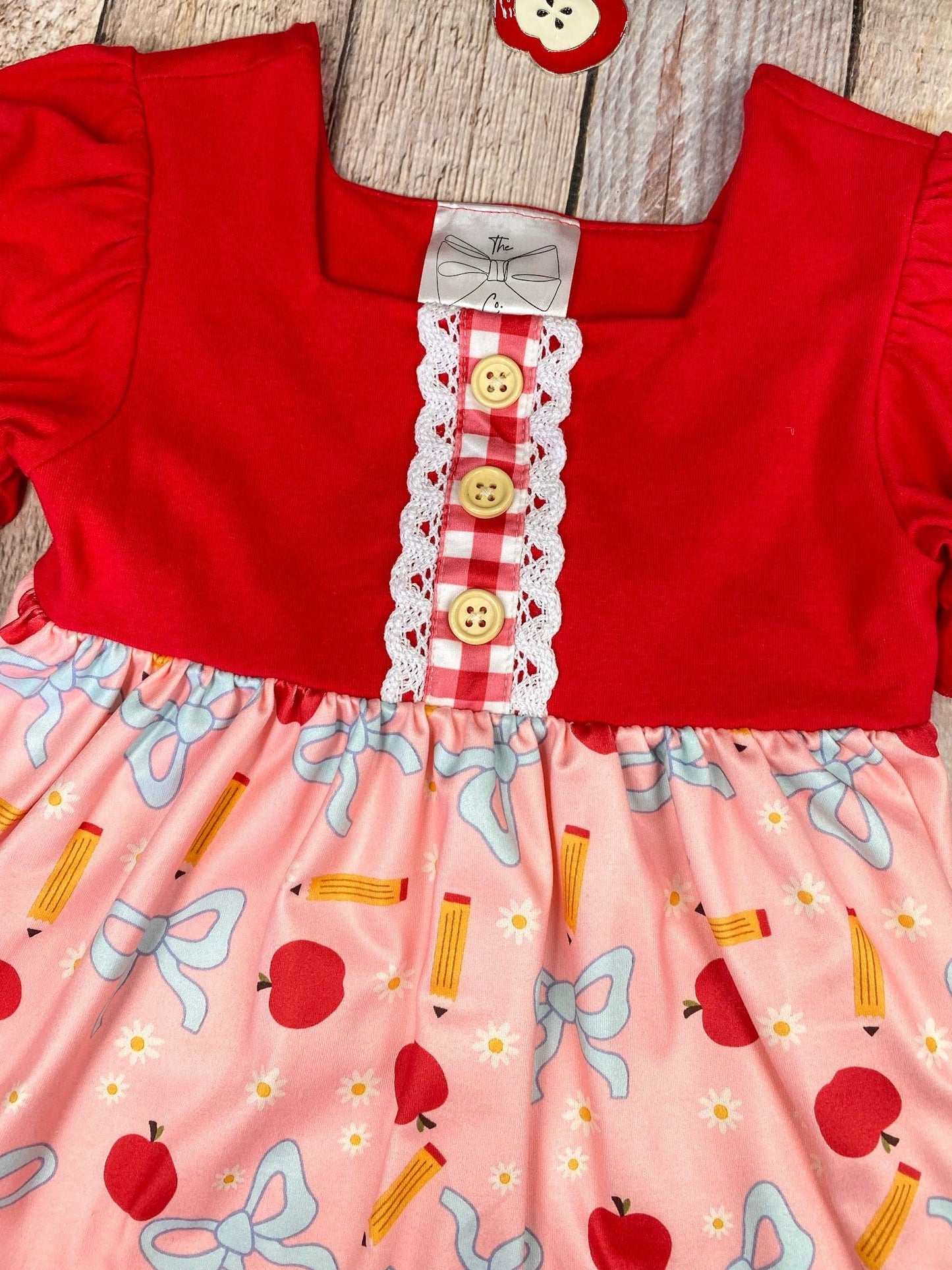 Apple Bow Gingham Shorts Set | Girls Back to School Outfit