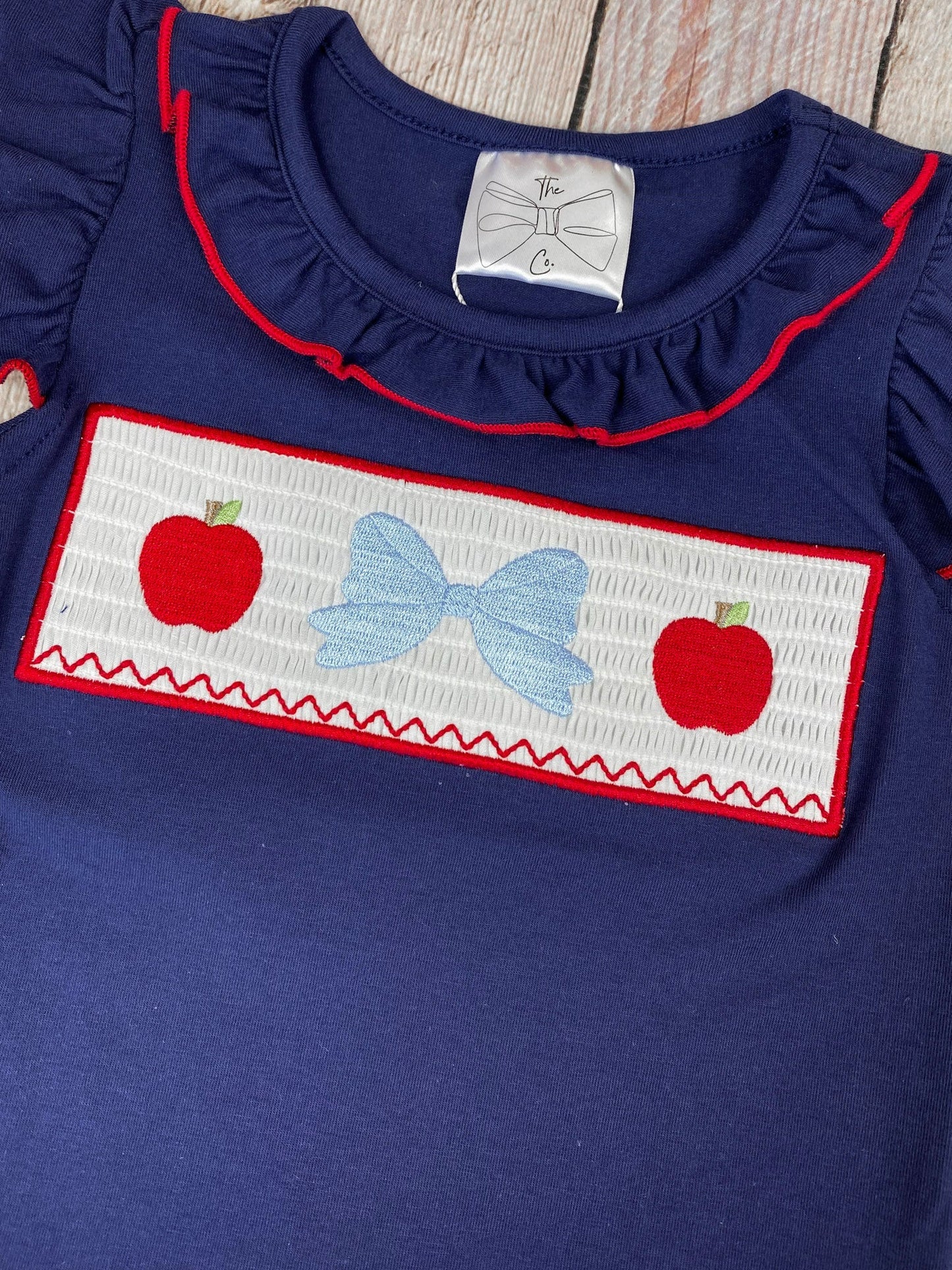 Apple Bow Smocked Top & Stripe Shorts Set | Girls School Outfit