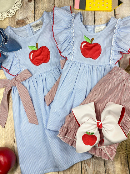 Apple Flutter Sleeve Top & Ruffle Shorts Set | Girls Back to School Outfit