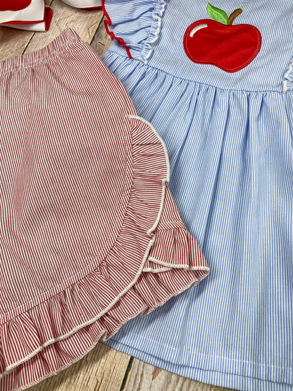 Apple Flutter Sleeve Top & Ruffle Shorts Set | Girls Back to School Outfit