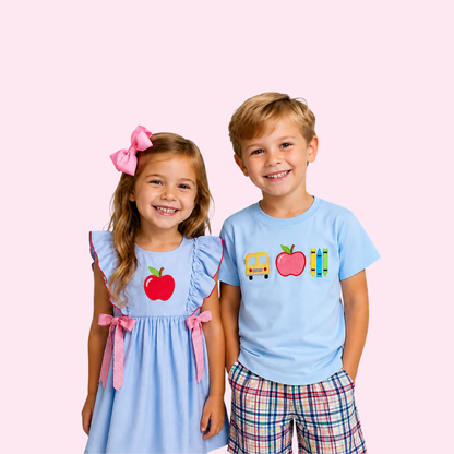 Apple Stripe Tie Applique Dress | Girls Back to School Dress