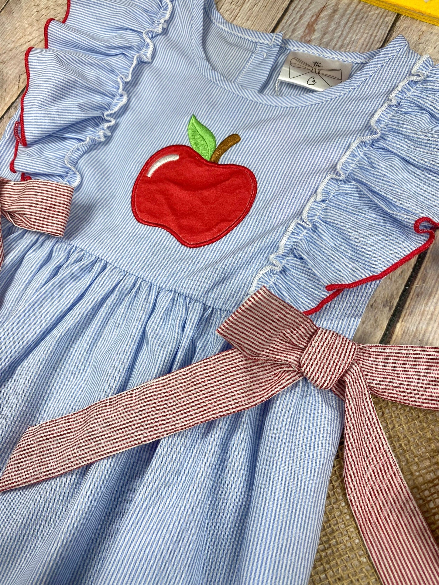Apple Stripe Tie Applique Dress | Girls Back to School Dress