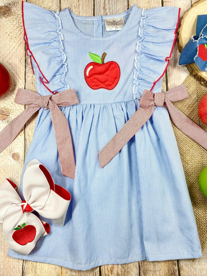 Apple Stripe Tie Applique Dress | Girls Back to School Dress