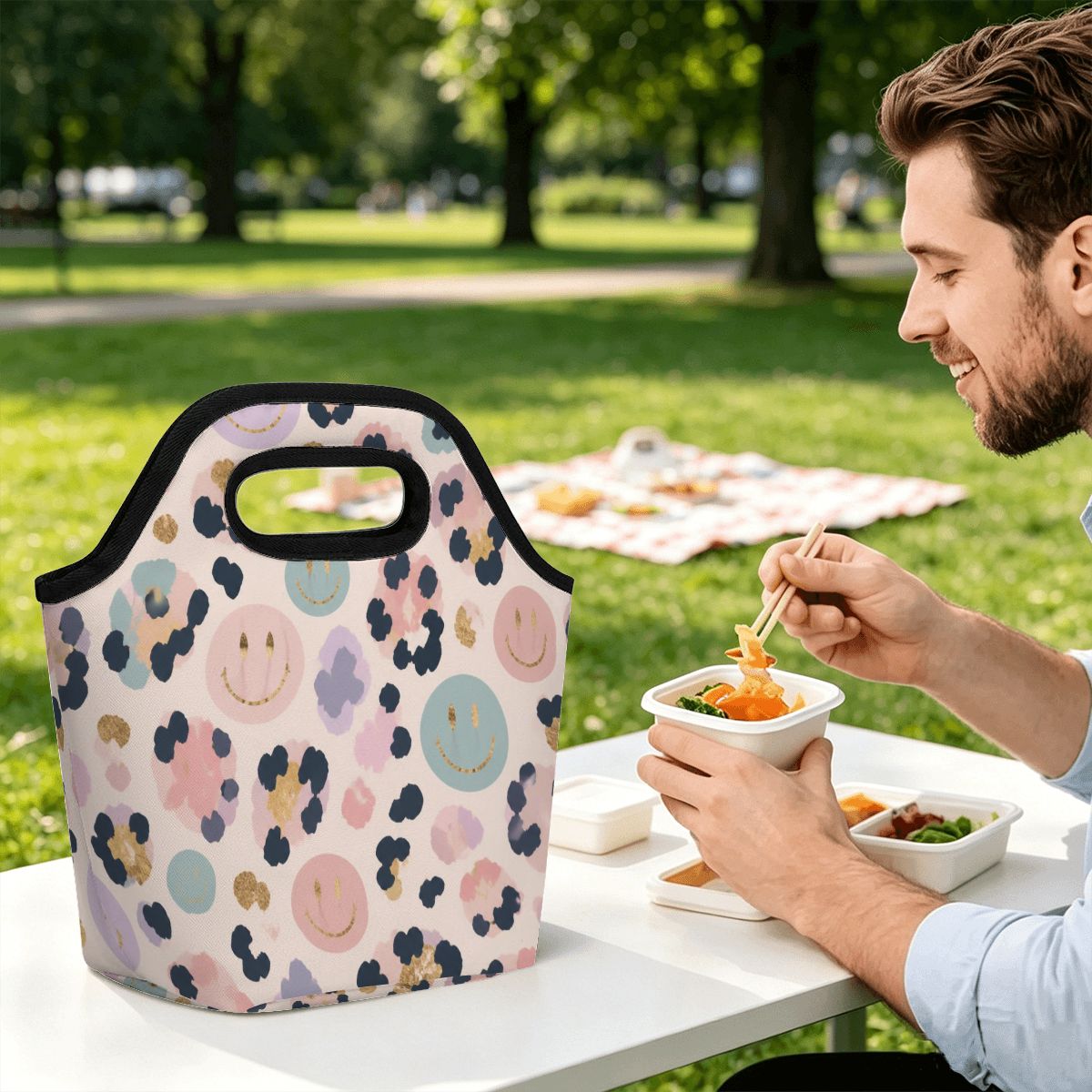 Cheetah Smiley Face Portable Lunch Bag