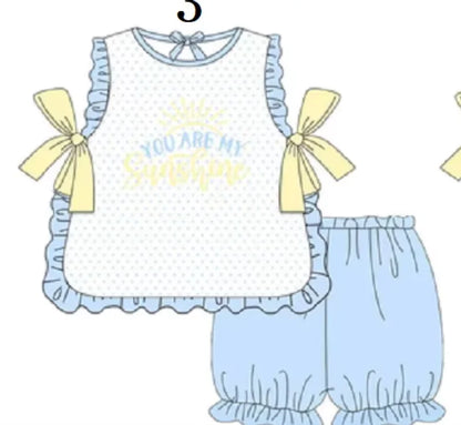 You Are My Little Sunshine Kids Outfit | Letter Print Vertical Stripe Boy Suit & Bow Lace Girl Jumpsuit | Baby Boutique Clothing