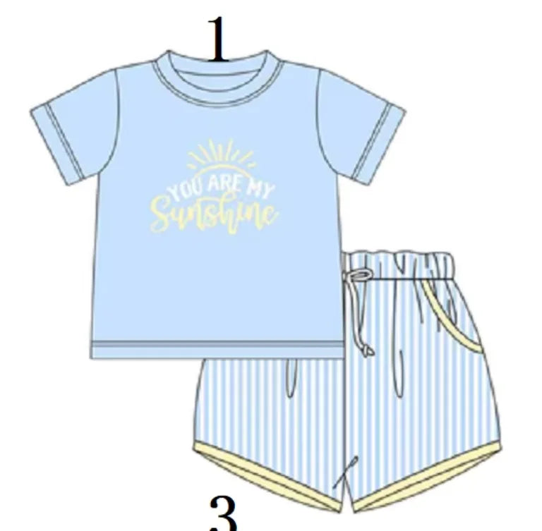 You Are My Little Sunshine Kids Outfit | Letter Print Vertical Stripe Boy Suit & Bow Lace Girl Jumpsuit | Baby Boutique Clothing