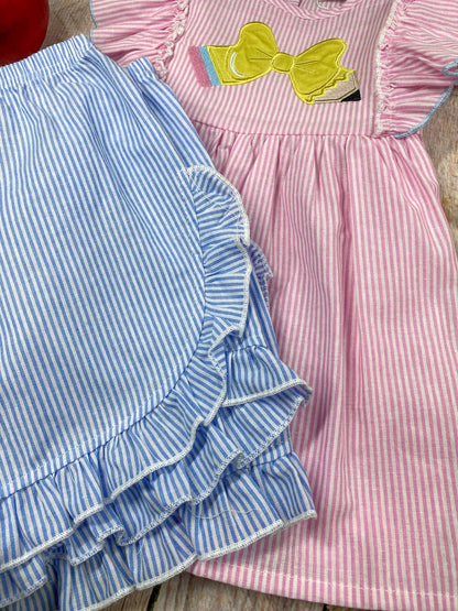 Pencil Bow Flutter Top & Ruffle Shorts Set | Girls School Outfit