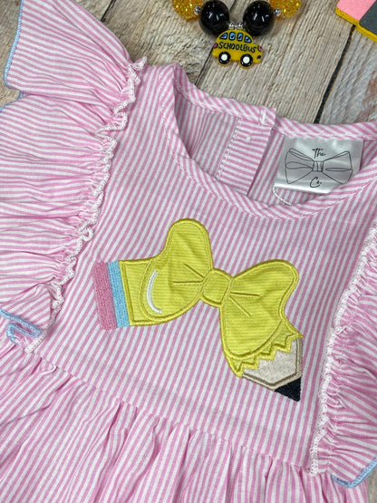 Pencil Bow Flutter Top & Ruffle Shorts Set | Girls School Outfit