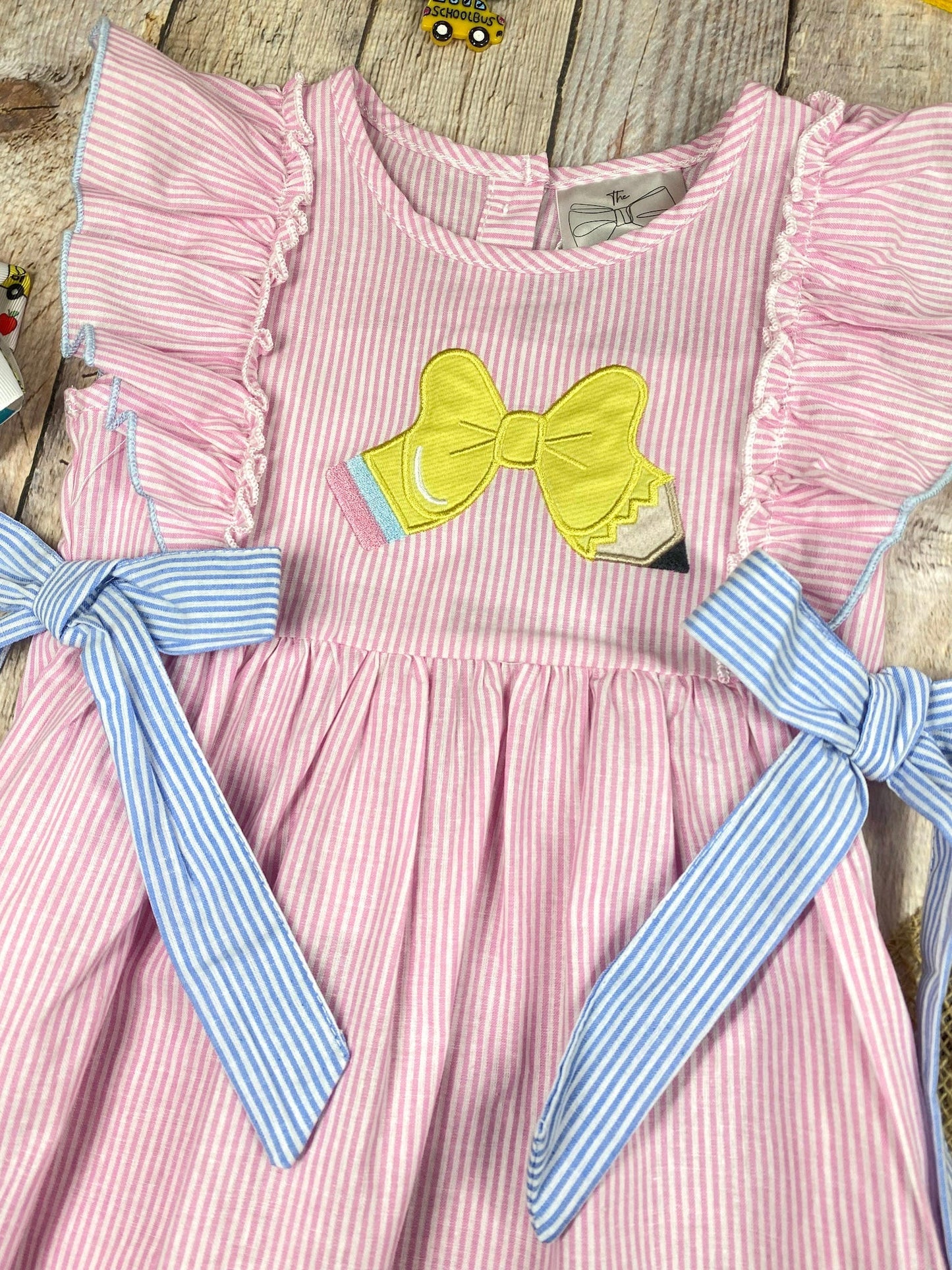 Pencil Bow Stripe Tie Dress | Girls School Outfit